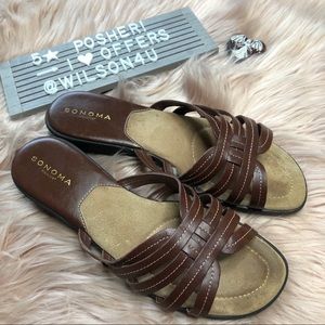 Sonoma Dolli Strappy Brown Leather Slip-On Sandals Size 10